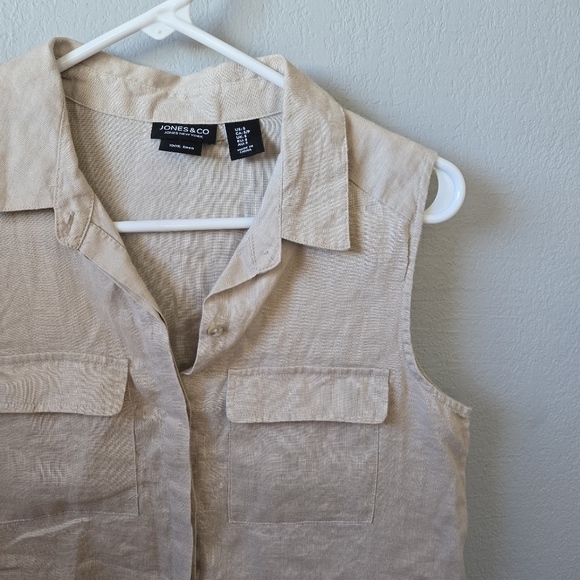 Jones & Co Small Linen Tan Button Tunic Tank - Picture 2 of 5